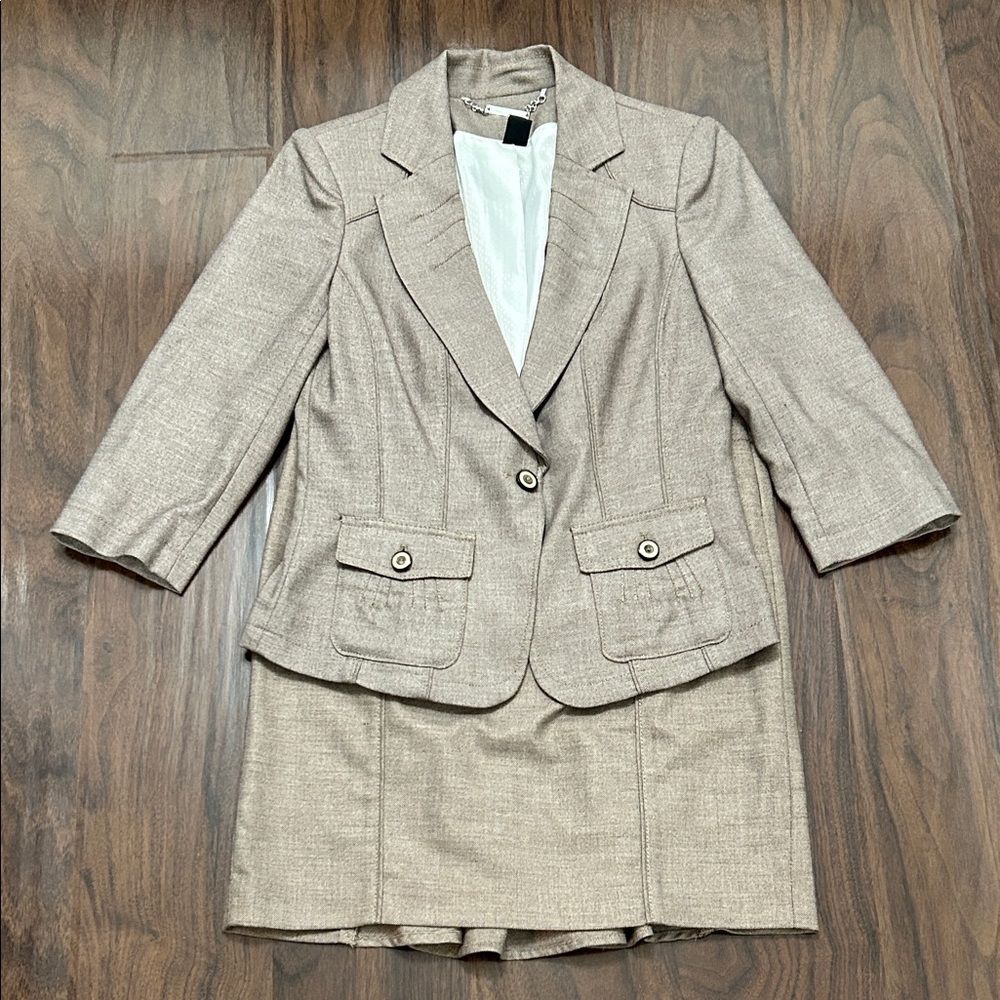 White House Black Market Taupe Suit Two-Piece Blazer & Skirt